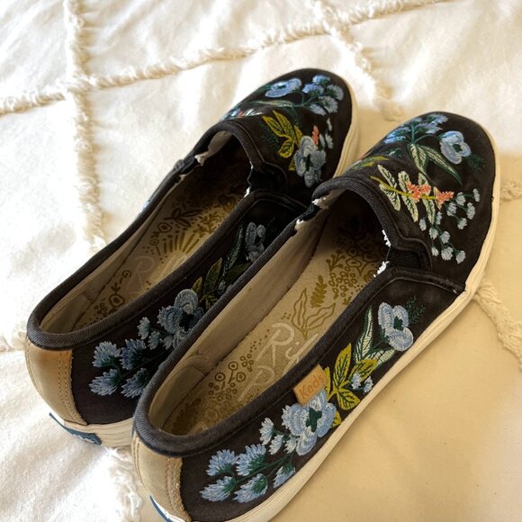 Keds X Rifle Paper Co Floral Embroidered Slip-on Platform Sneakers - Size 8.5 - Picture 4 of 5